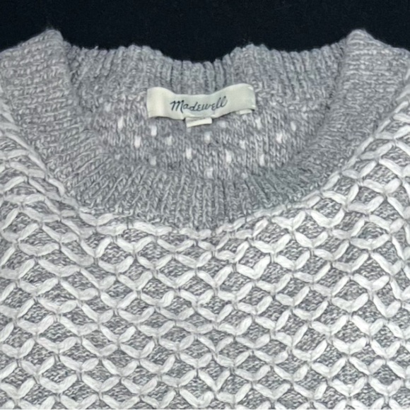 Madewell Women's XS Geo-Block Crewneck Pullover Sweater Gray White Black - Picture 2 of 5